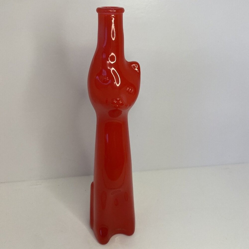 2017 HAPPY CAT FIGURAL RIESLING WINE BOTTLE RED KITTY KITTEN VASE EMPTY 13"